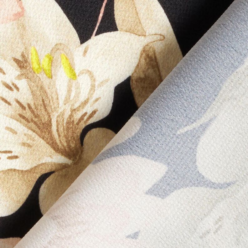 Satin crepe magnolias with palm leaves – black/beige,  image number 4