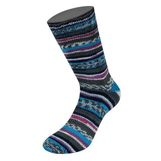 LANDLUST Sockenwolle „Bunte Bänder“, 100g | Lana Grossa – anthracite/aqua blue, 