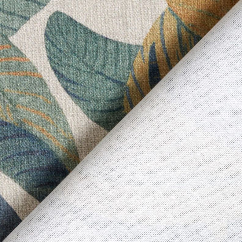 Decor Fabric Half Panama Banana Leaves – blue grey/light taupe, image number 4