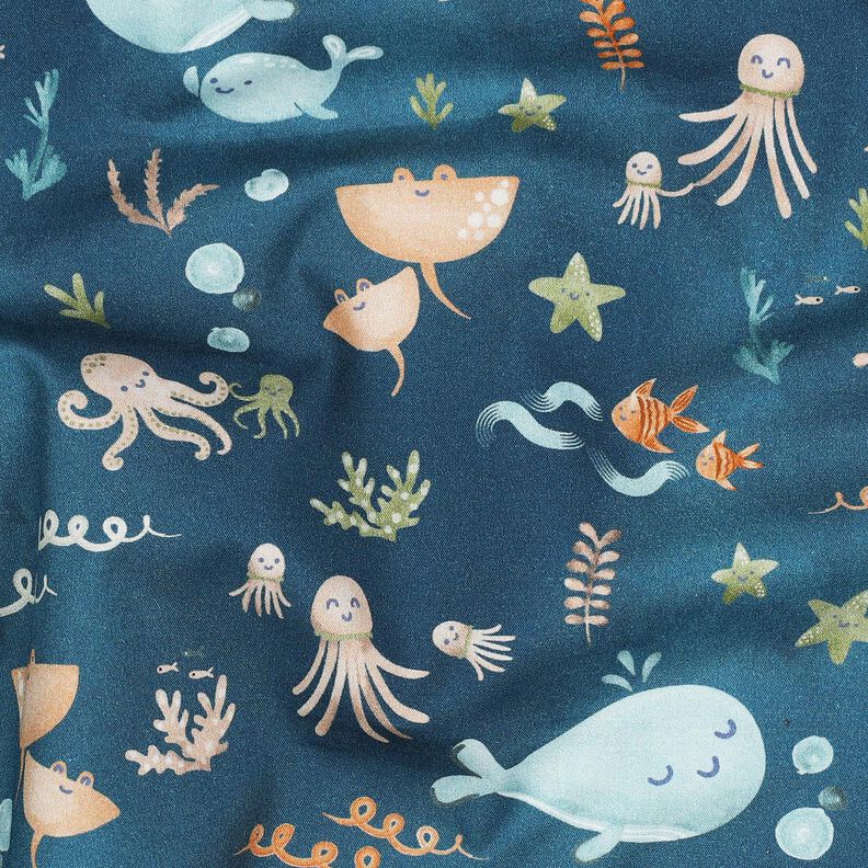 Cotton Poplin happy marine animals Digital Print | Poppy Fabrics – ocean blue,  image number 2