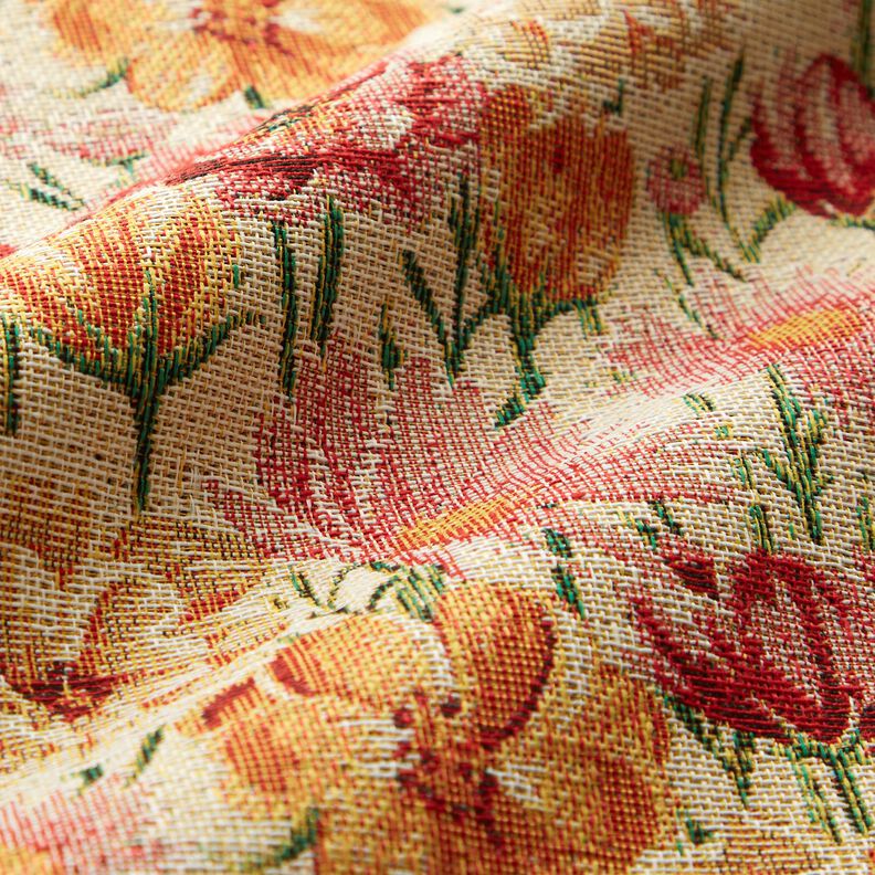 Decor Fabric Tapestry Fabric Meadow Flowers – light beige/carmine,  image number 2