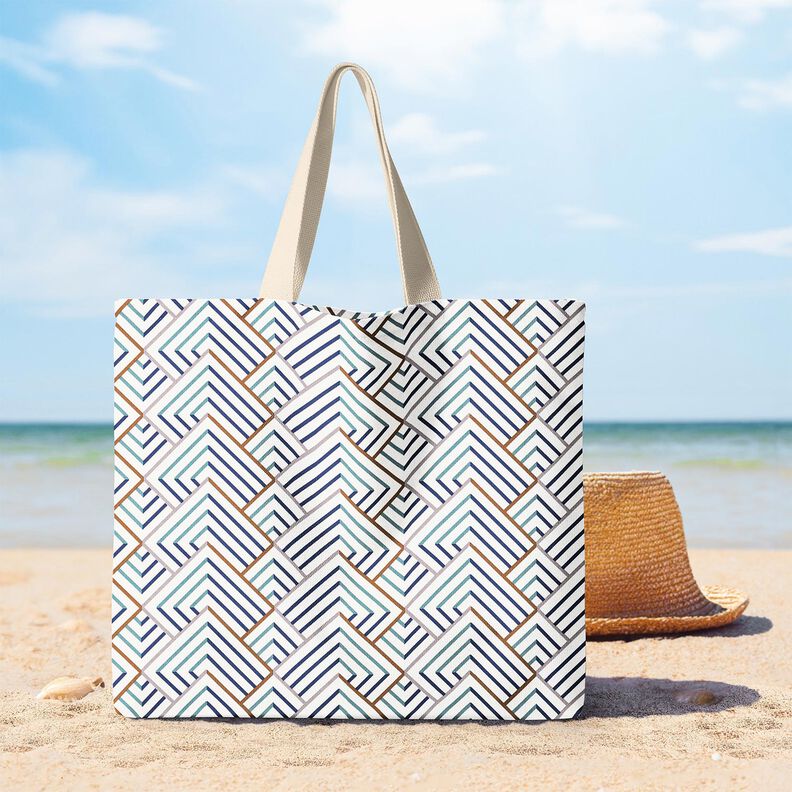 Decor Fabric Half Panama modern diamonds – white/blue, image number 7