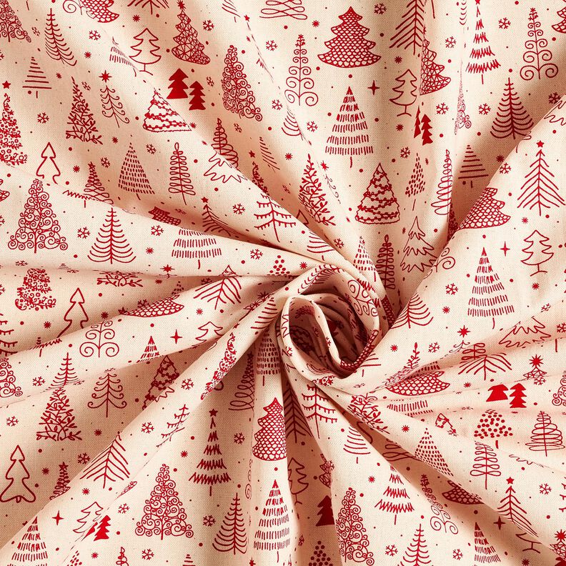 Cotton Cretonne cute fir trees – natural/carmine,  image number 3