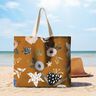Decor Fabric Half Panama large retro flowers – caramel/light khaki,  thumbnail number 8
