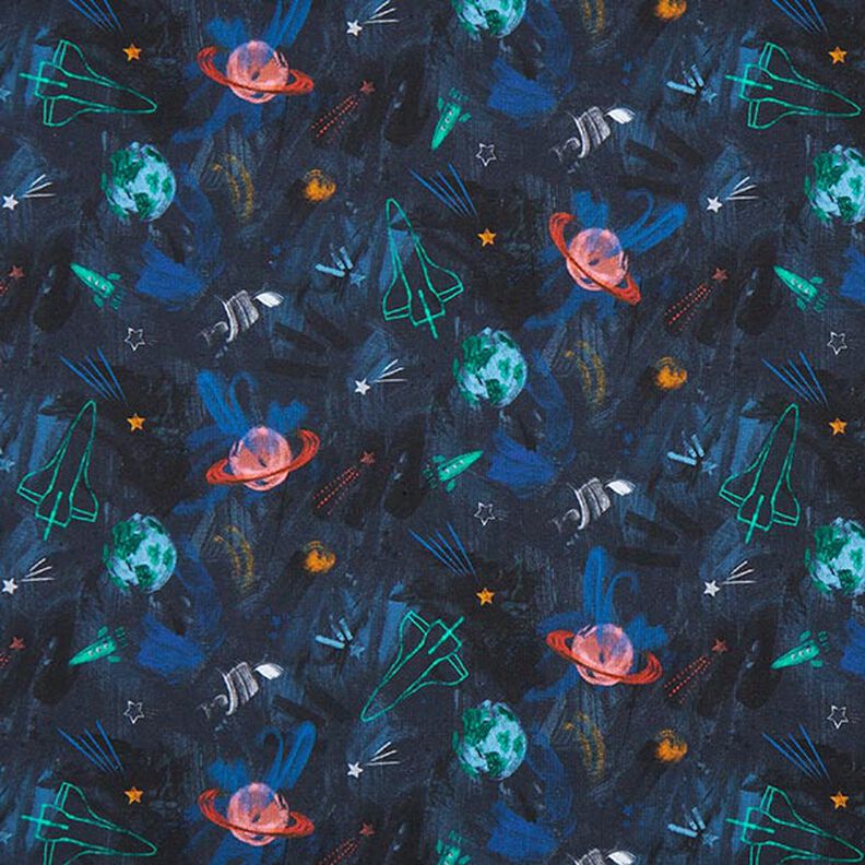 Brushed Sweatshirt Fabric Cosmos Digital Print – navy blue,  image number 1