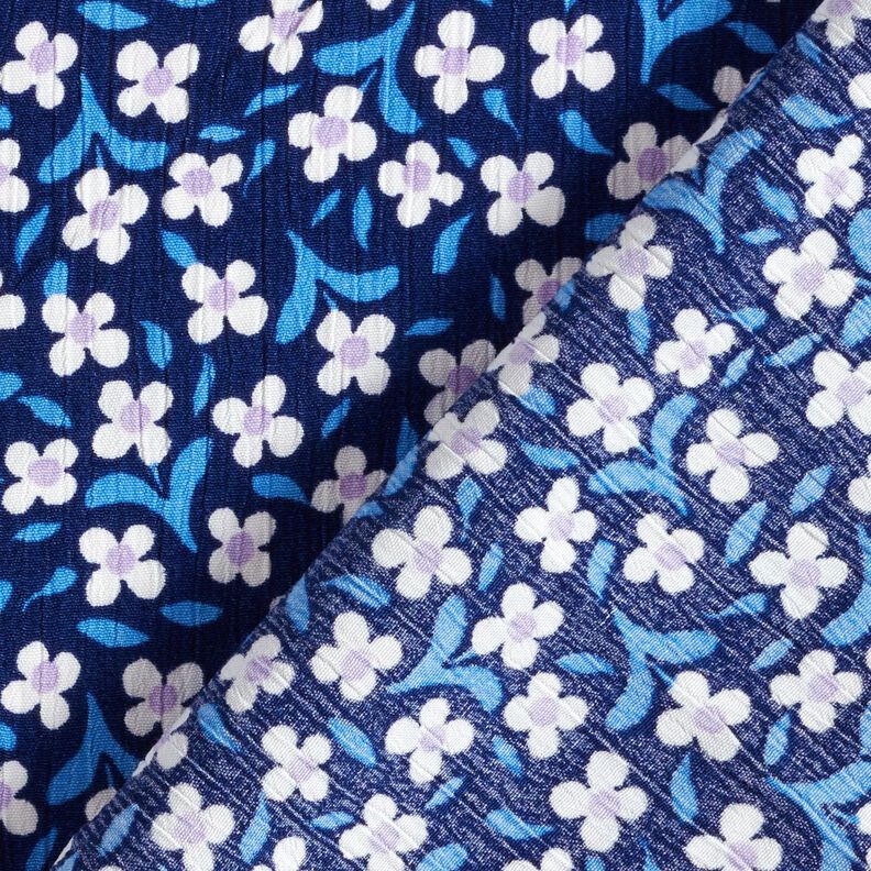 Viscose crepe small flowers – navy blue/white,  image number 4