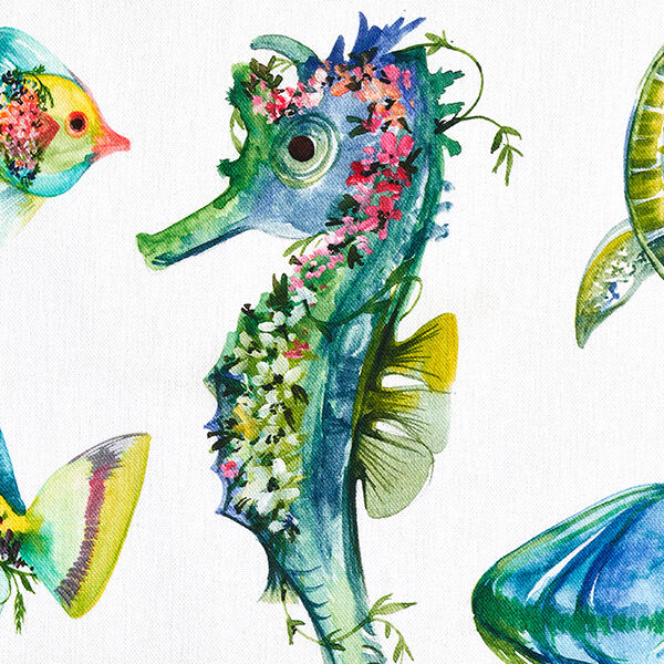Half Panama Decor Fabric Sea Animals – green,  image number 5