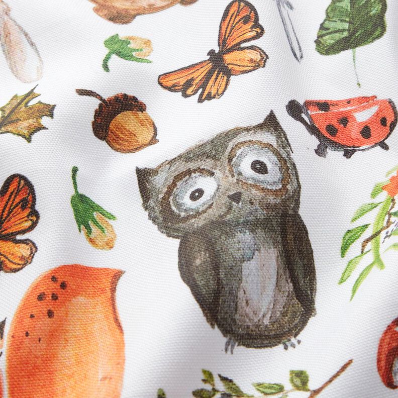 Decor Fabric Half Panama Painted Woodland Animals – white,  image number 2