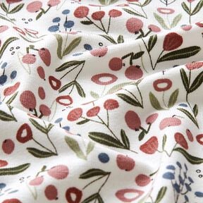 Cotton Jersey Flower meadow with little apples  – offwhite, 