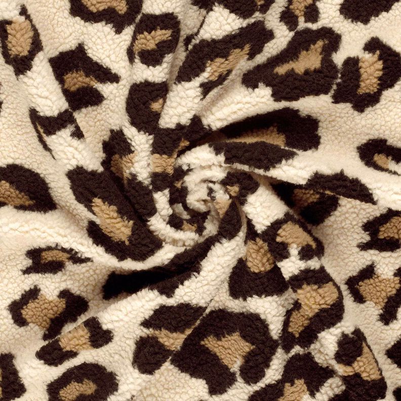 Sherpa teddy plush leopard print – almond/black, image number 3