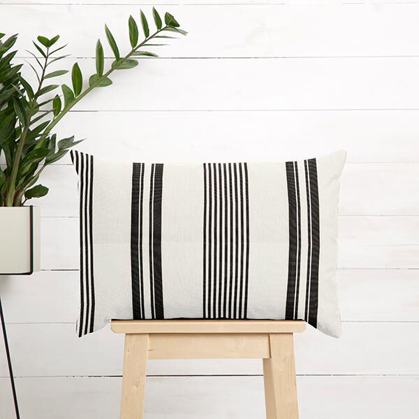 Outdoor Fabric Canvas Fine Stripe Mix – black/white,  image number 7