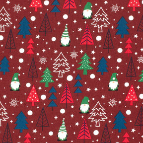 Cotton Poplin Gnomes and fir trees – dark red, 