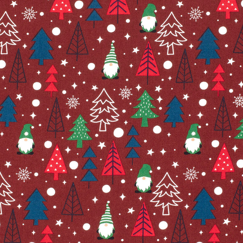 Cotton Poplin Gnomes and fir trees – dark red,  image number 1