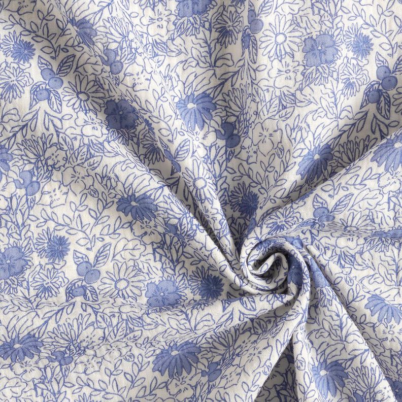 Double Gauze/Muslin blue flowers – white/brilliant blue,  image number 3