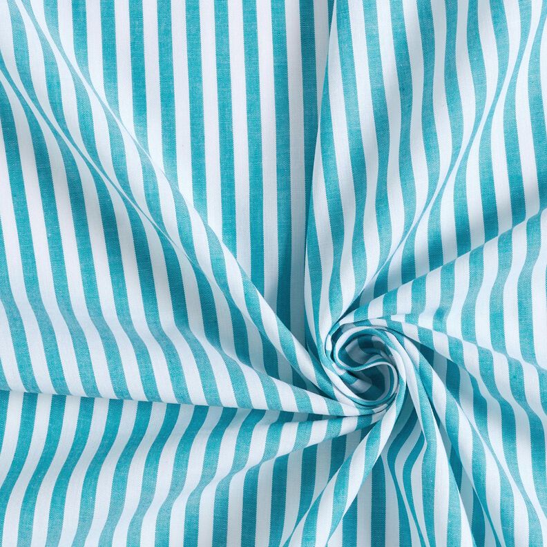 Narrow striped cotton fabric – white/turquoise,  image number 3