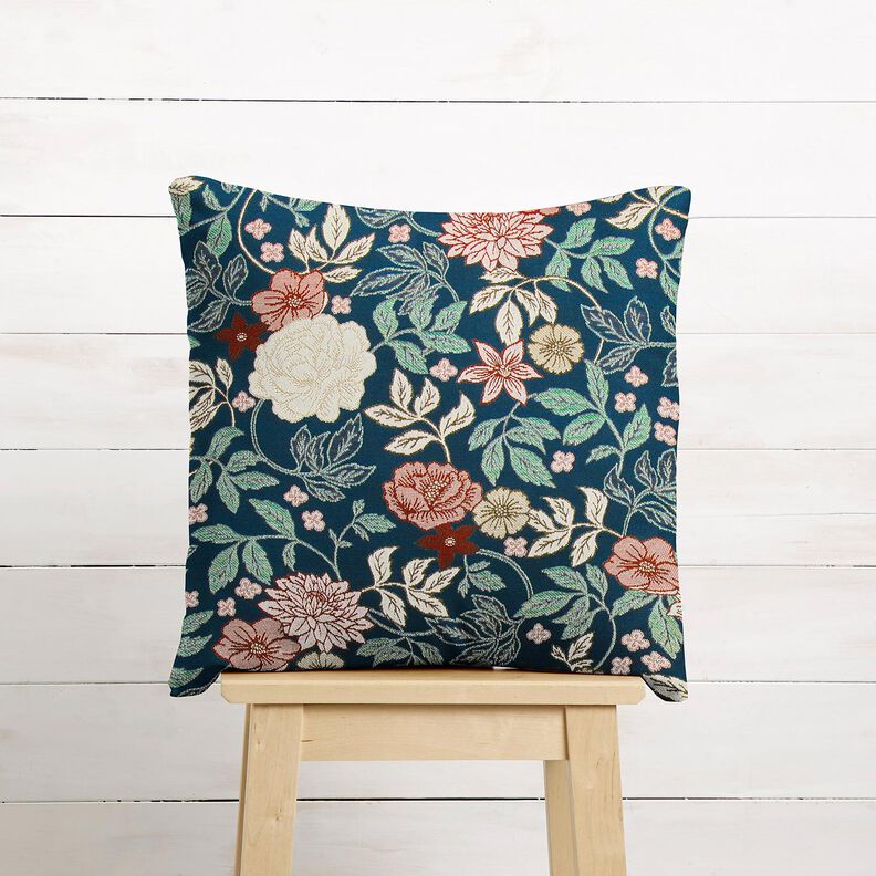 Decor Fabric Jacquard vintage flowers – petrol/dark red, image number 6