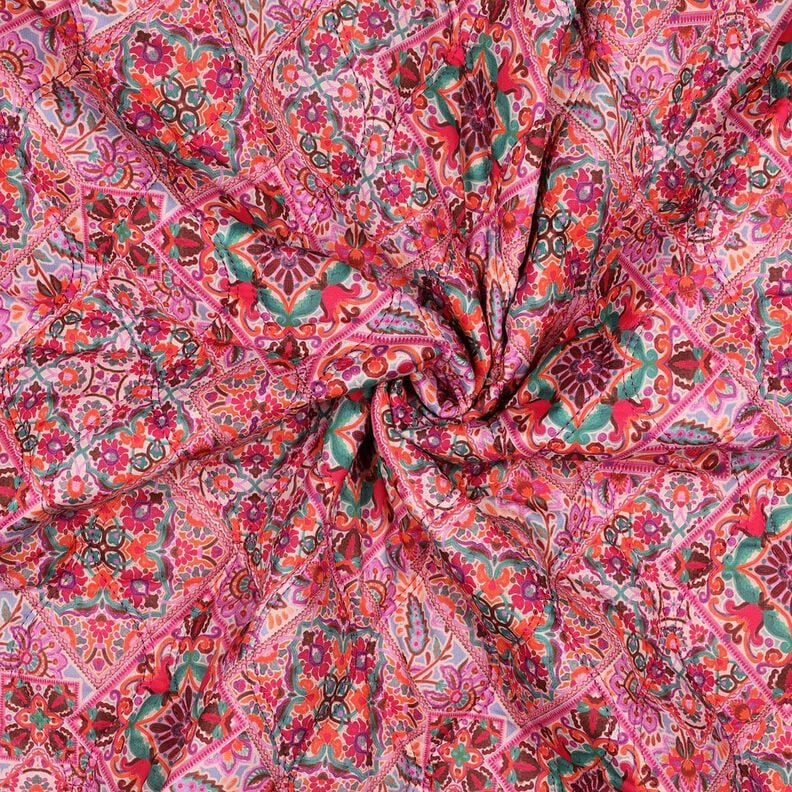 Quilted Fabric Doubleface Diamonds | Poppy Fabrics – intense pink/fir green,  image number 3
