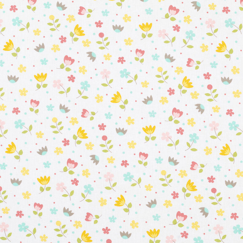 Cotton Poplin Flower meadow and dots – white,  image number 1
