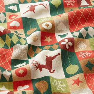 Decor Fabric Half Panama Festive Collage – light beige/fir green, 