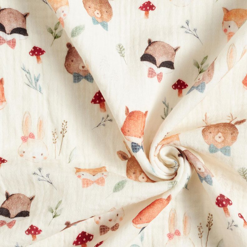 Double Gauze/Muslin Woodland animal heads Digital Print – offwhite,  image number 3