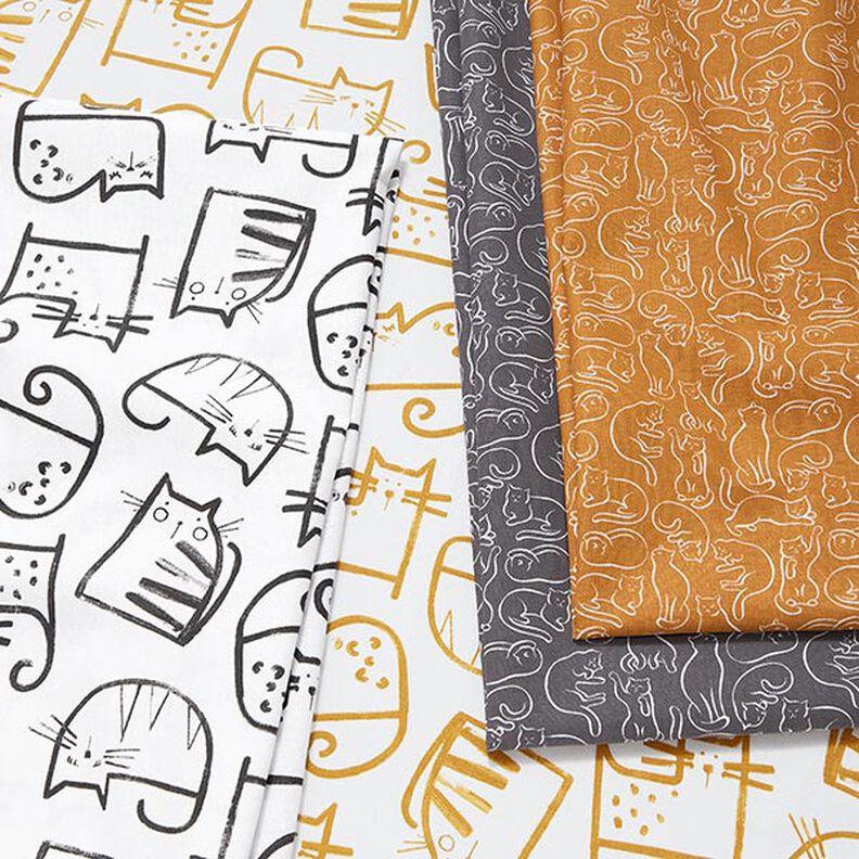 Cotton Cretonne cat sketches – black/ivory,  image number 5