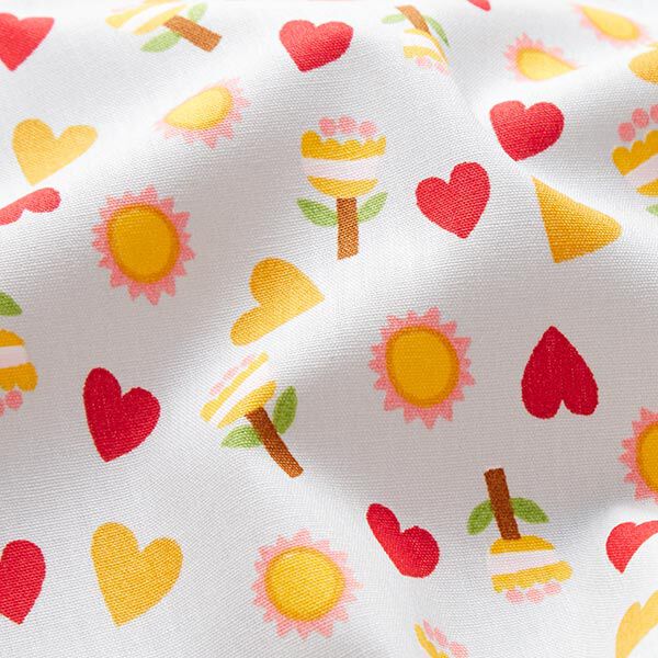 Cotton Poplin Flowers, suns, hearts – silver grey, image number 2