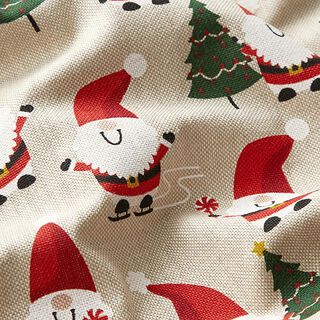 Decorative fabric half Panama cheerful Santa Clauses – natural, 