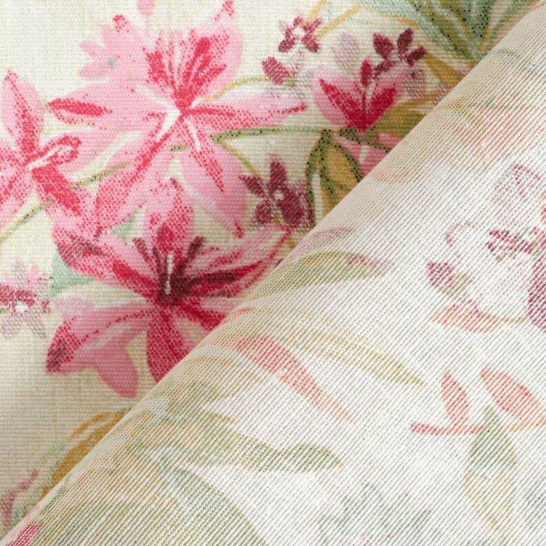 Decor Fabric Canvas watercolour flowers  – light beige/raspberry,  image number 4