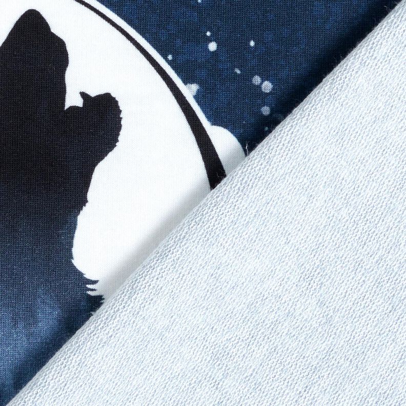French terry Panel mystical wolf | Glitzerpüppi – navy blue/white,  image number 4