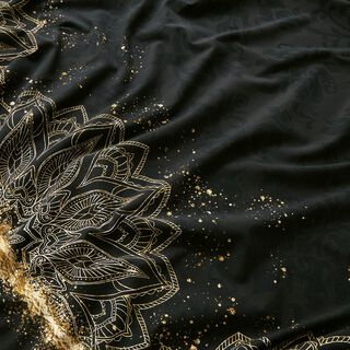 Cotton Jersey Mandala baroque gold speckles border fabric | Glitzerpüppi – black, 