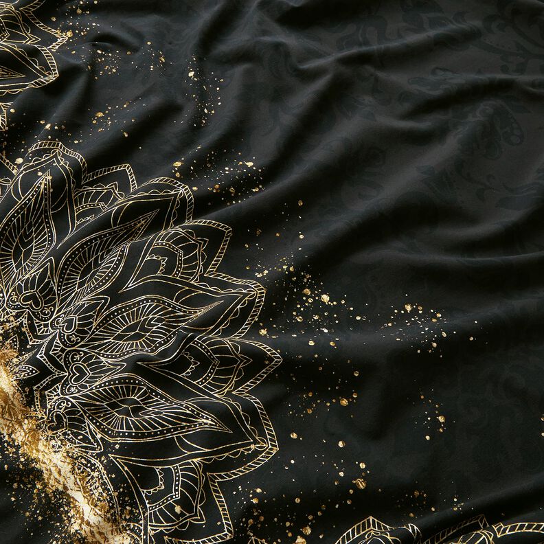 Cotton Jersey Mandala baroque gold speckles border fabric | Glitzerpüppi – black,  image number 1