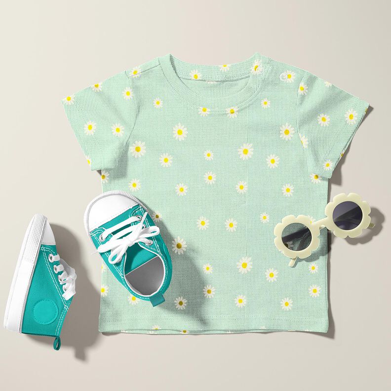 Waffle Jersey Ox-eye daisies – pale mint, image number 6