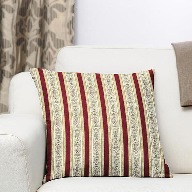 Biedermeier Stripes Jacquard Furnishing Fabric – cream/red,  image number 7