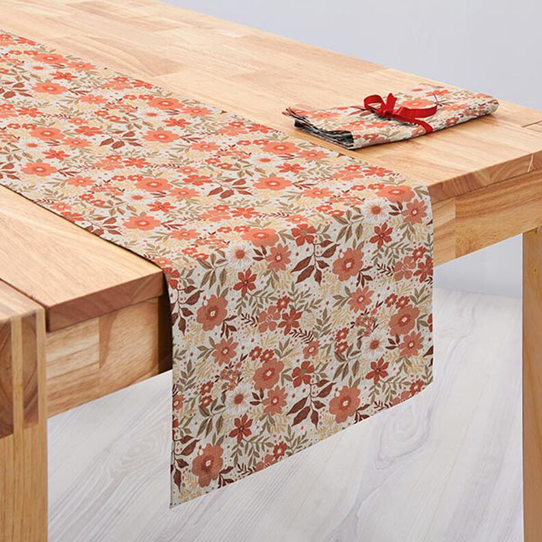 Decorative fabric, half Panama, Flower Meadow – coral/natural, image number 6