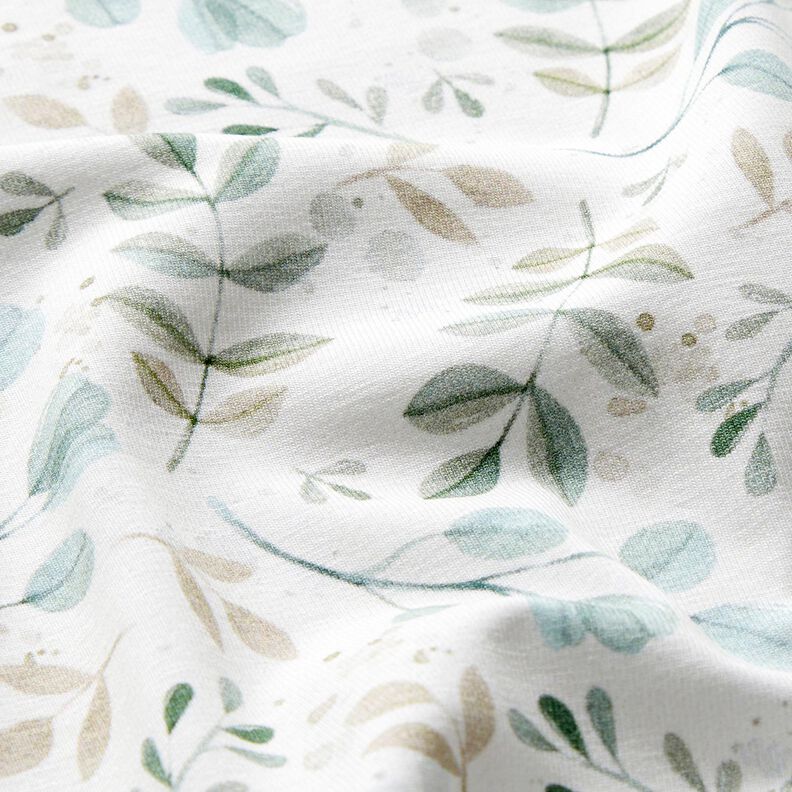 GOTS Cotton Jersey Mini watercolour branches digital print – white/pale mint | Remnant 70cm,  image number 2