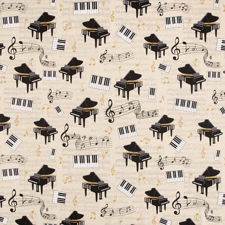 Decor Fabric Half Panama grand piano and sheet music – natural/black,  image number 1