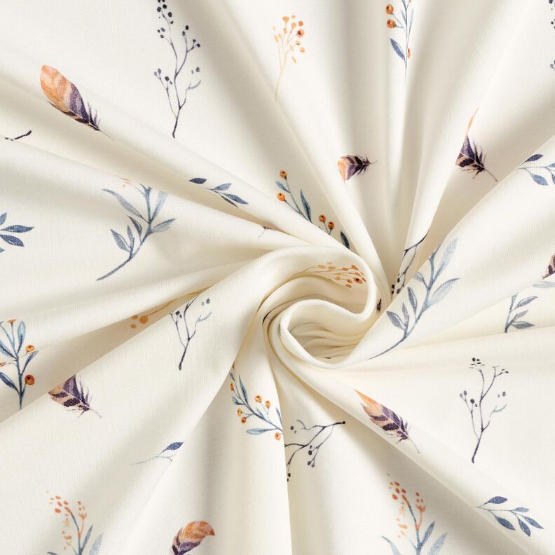 Cotton Jersey tendrils and feathers Digital Print – offwhite, image number 3