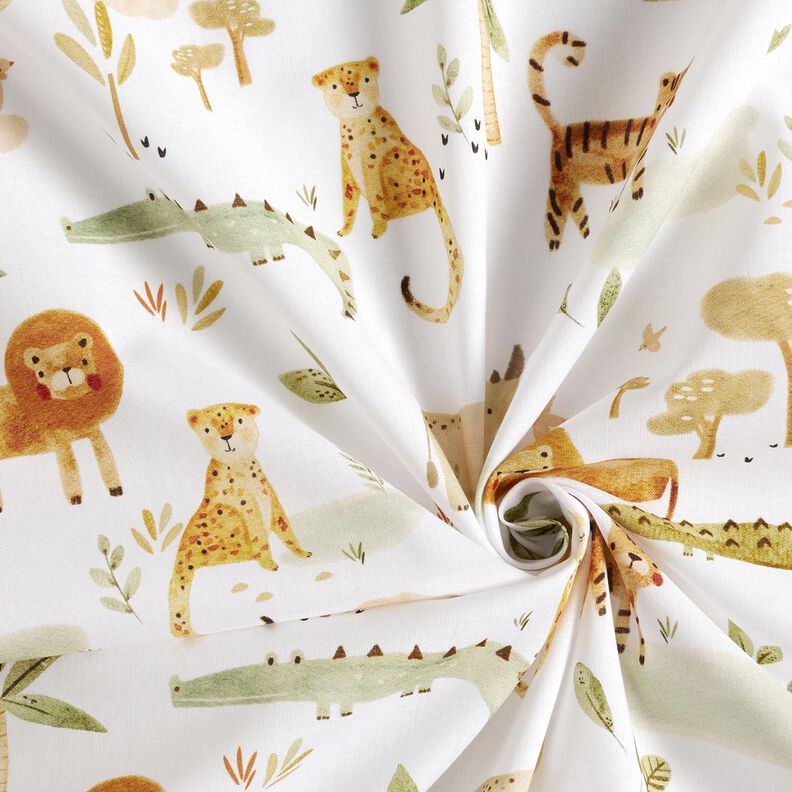 Cotton Poplin jungle animals Digital Print – white/anemone,  image number 3