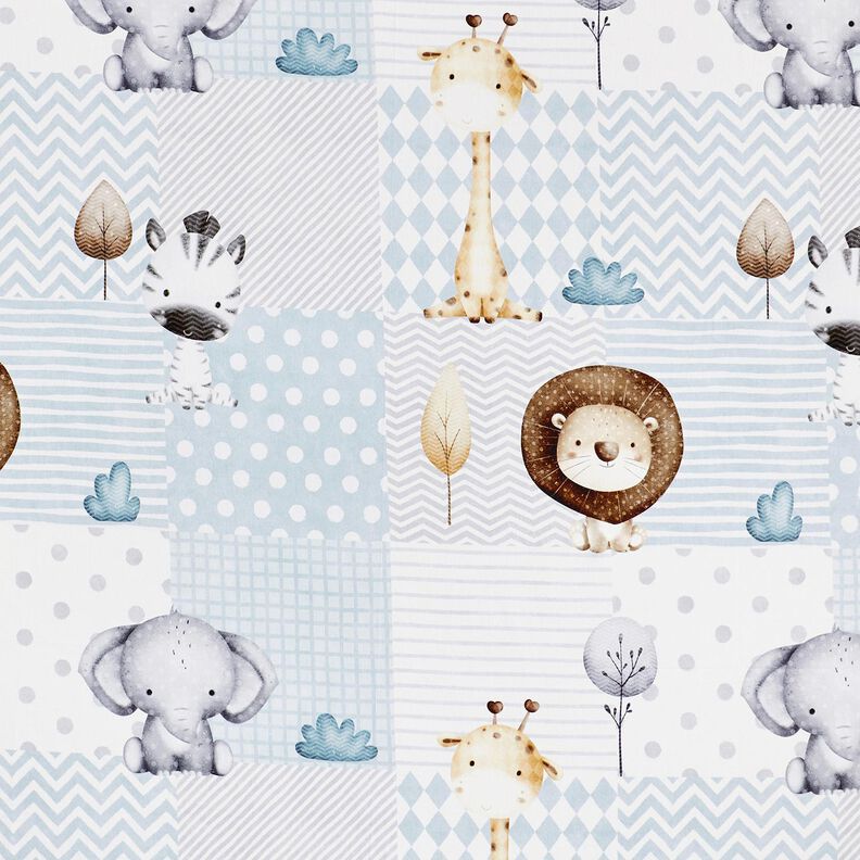 Decor Fabric Cotton Twill Baby jungle animals Digital Print – white/light blue,  image number 1