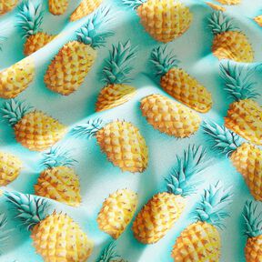 Cotton Poplin Pineapple – aqua blue/yellow, 