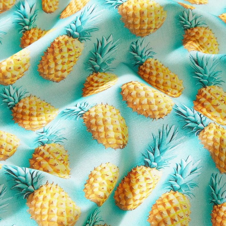 Cotton Poplin Pineapple – aqua blue/yellow, image number 2
