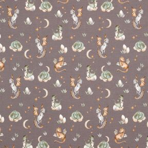 French Terry cute dragons Digital Print – dark taupe, 