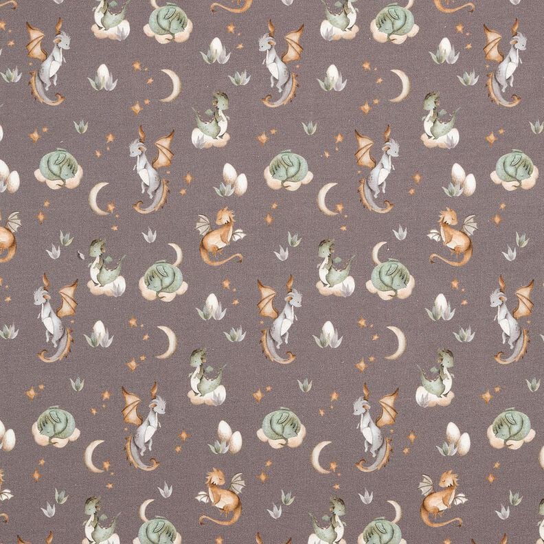 French Terry cute dragons Digital Print – dark taupe,  image number 1