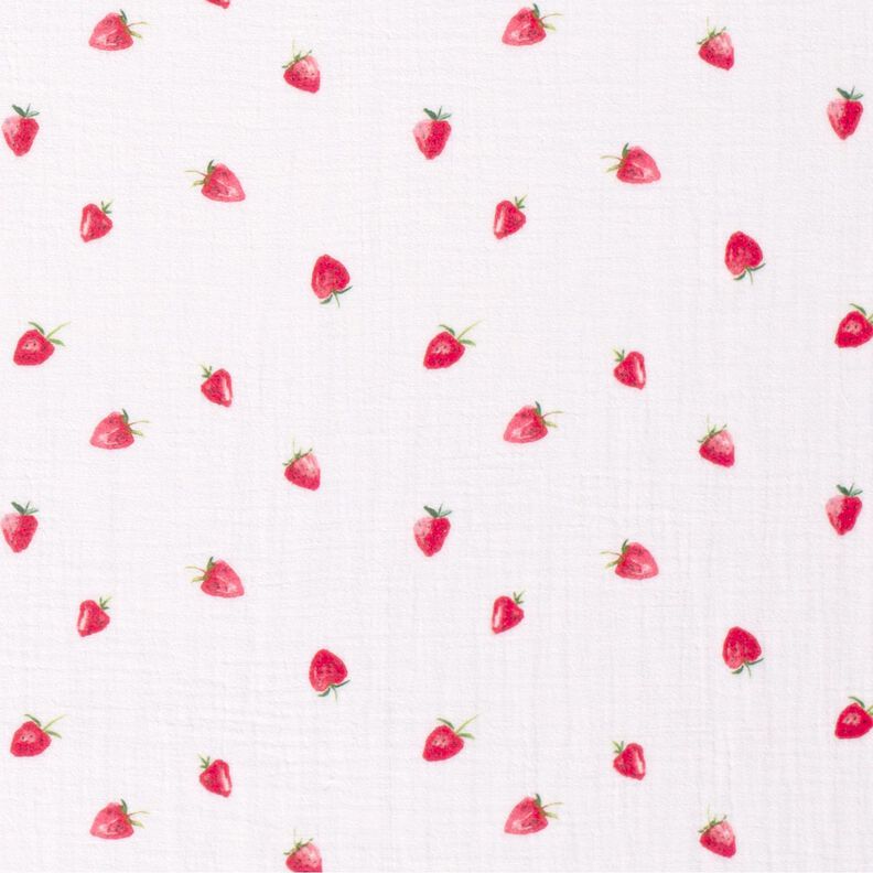 Double Gauze/Muslin watercolour strawberries Digital Print – white,  image number 1