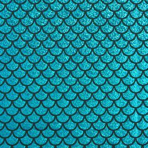 Foil Jersey Mermaid scales – black/turquoise, 