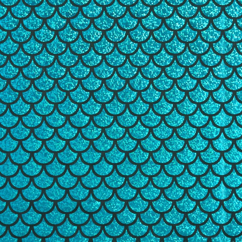 Foil Jersey Mermaid scales – black/turquoise,  image number 1