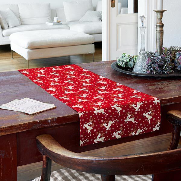 Jumping reindeer cotton poplin fabric – red, image number 7