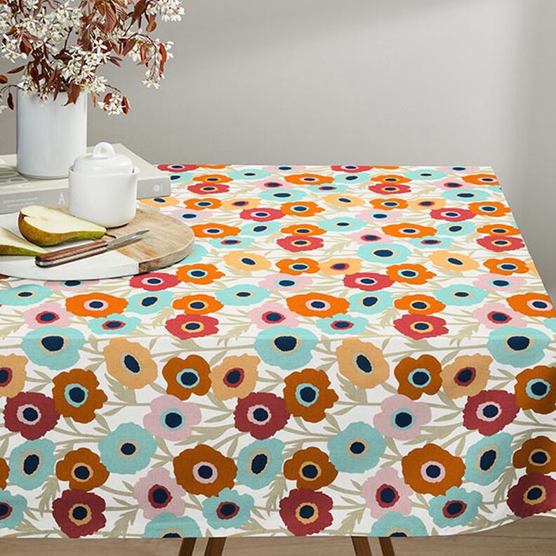 Cotton Cretonne painted flowers – eucalyptus/white,  image number 7