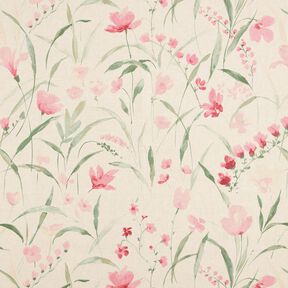 Decor Fabric Half Panama freesia flowers – natural/pale berry, 