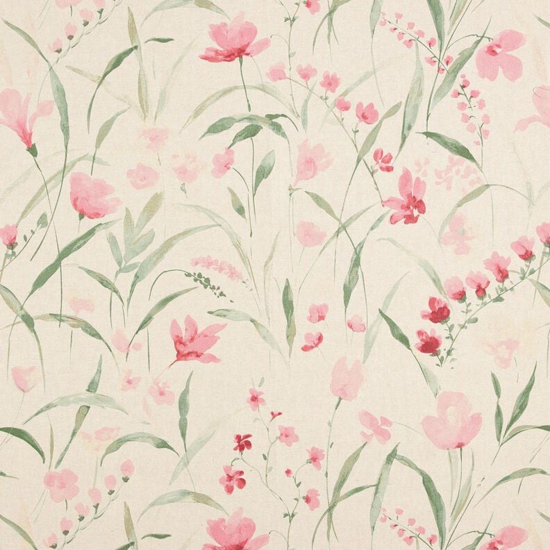 Decor Fabric Half Panama freesia flowers – natural/pale berry, image number 1